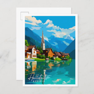Hallstatt Austria Vintage Illustration Postkarte