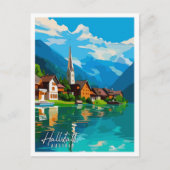 Hallstatt Austria Vintage Illustration Postkarte (Vorderseite)