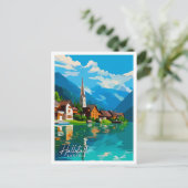 Hallstatt Austria Vintage Illustration Postkarte (Stehend Vorderseite)
