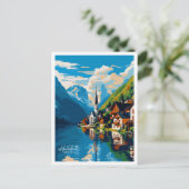 Hallstatt Austria Vintage Illustration Postkarte (Stehend Vorderseite)