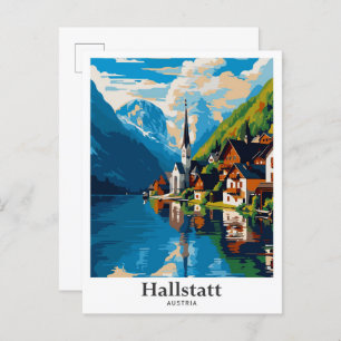 Hallstatt Austria Vintage Travel Illustration Postkarte