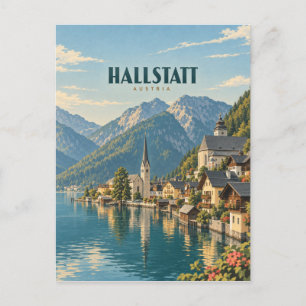 Hallstatt Österreich Vintage Reise Kunst Postkarte