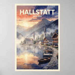 Hallstatt Österreich Vintage Reise Poster