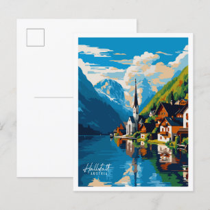 Hallstatt Österreich vintage Reiseillustration Postkarte