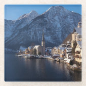 Hallstatt Stadt im Winter im Schnee Glasuntersetzer (Vorderseite)