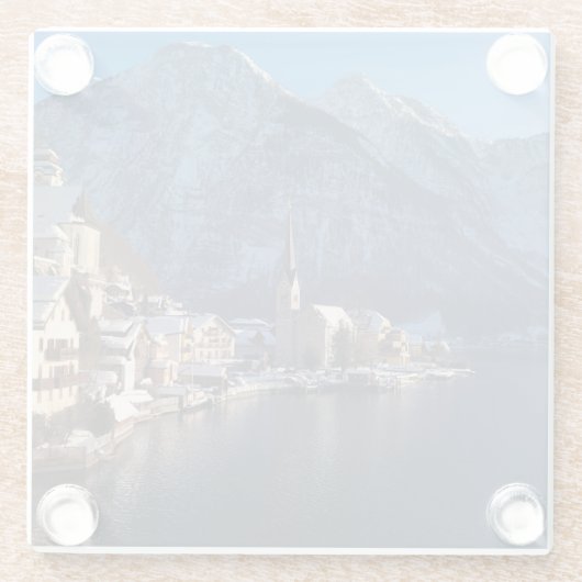 Hallstatt Stadt im Winter im Schnee Glasuntersetzer (Rückseite)