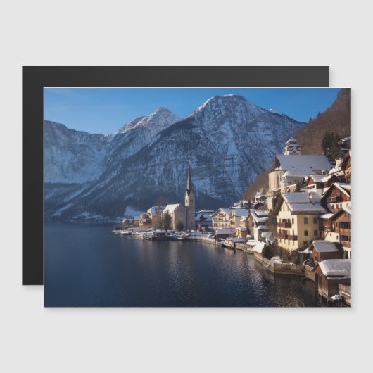 Hallstatt Stadt im Winter im Schnee Magneteinladung (Vorne/Hinten)