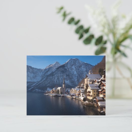 Hallstatt Stadt im Winter im Schnee Postkarte (Stehend Vorderseite)