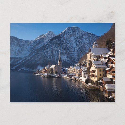 Hallstatt Stadt im Winter im Schnee Postkarte (Vorderseite)
