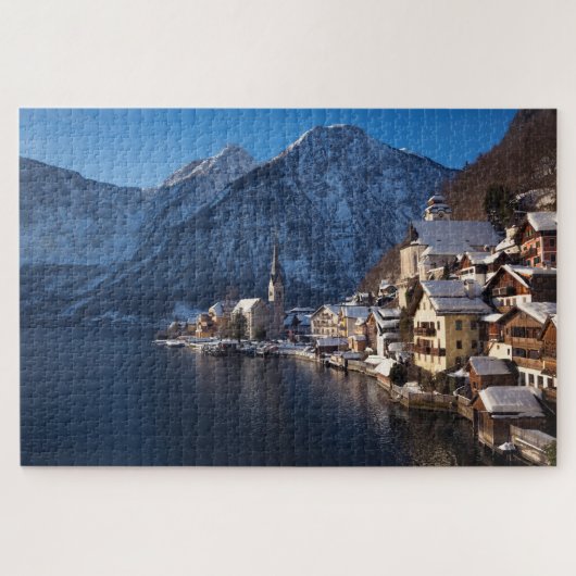 Hallstatt Stadt im Winter im Schnee Puzzle (Horizontal)