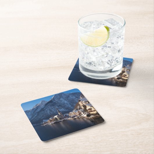 Hallstatt Stadt im Winter im Schnee Rechteckiger Pappuntersetzer (Vor Ort)