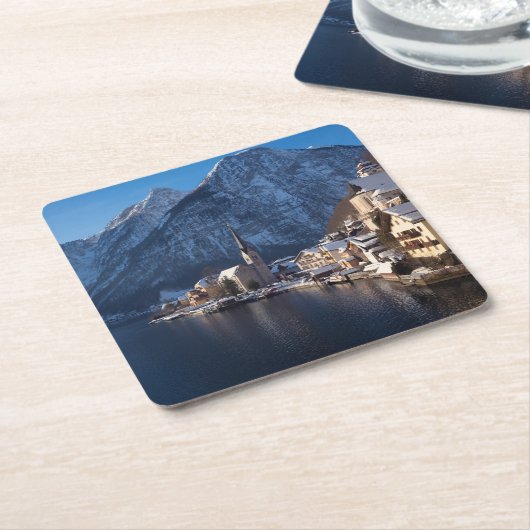 Hallstatt Stadt im Winter im Schnee Rechteckiger Pappuntersetzer (angewinkelt)