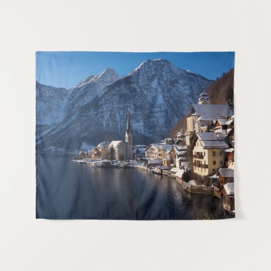 Hallstatt Stadt im Winter im Schnee Wandteppich (Vorderseite (Horizontal))
