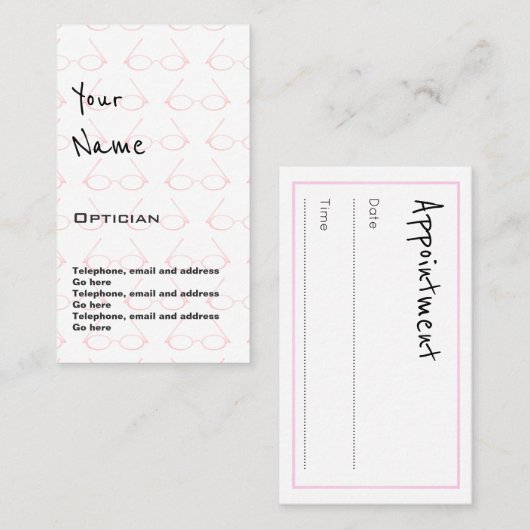 "Hallt" Optiker-Verabredungs-Karten wider Terminkarte (Vorne/Hinten)