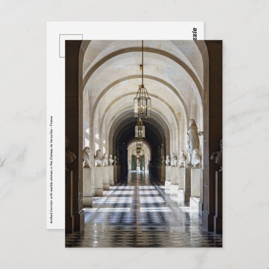 Hallway mit Statuen im Schloss von Versailles Postkarte (Vorne/Hinten)