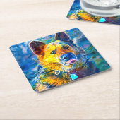 Halo: Portrait eines deutschen Hirten Rechteckiger Pappuntersetzer (angewinkelt)