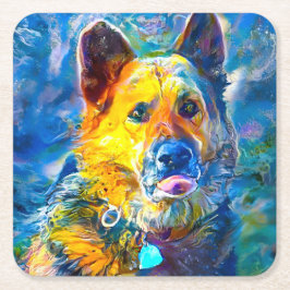 Halo: Portrait eines deutschen Hirten Rechteckiger Pappuntersetzer