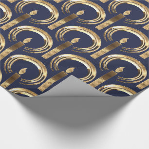 Halo rund um Candle Flame Muster Blau und Gold Geschenkpapier