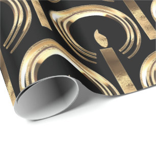 Halo um Candle Flame Pattern Schwarz und Gold Geschenkpapier