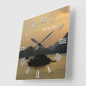 Halong Bay Boote, Golden Sunset, Seascape Vietnam Quadratische Wanduhr (Winkel)
