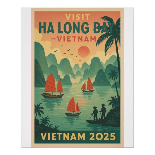 Halong Bay, Vietnam Retro Travel 2025 Poster (Vorderseite)