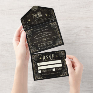 Haloween-Tarot Schwarz & Gold Hochzeit Alles in e All In One Einladung