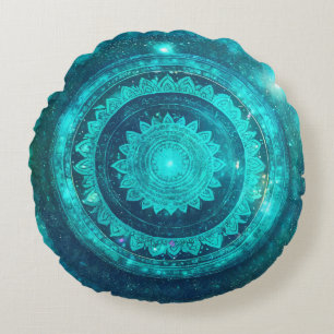Hals-Chakra Türkis Mandala Meditation Rundes Kissen