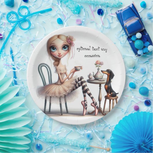 Hals-Wide Mit Augen Primitive Girl mit Hund Pappteller (Party)