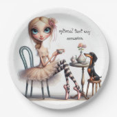 Hals-Wide Mit Augen Primitive Girl mit Hund Pappteller (Vorderseite)