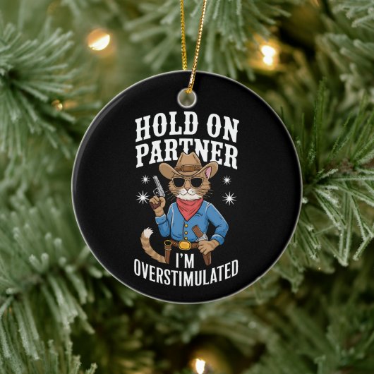 Halt auf Partner Ich bin überstimulierter Retro-We Keramik Ornament (Baum)