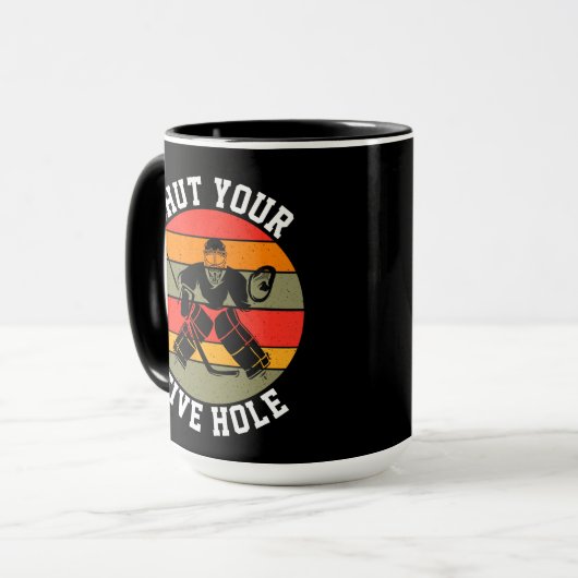 Halt deine fünf Hockey-Goalie Tasse (Vorderseite Links)