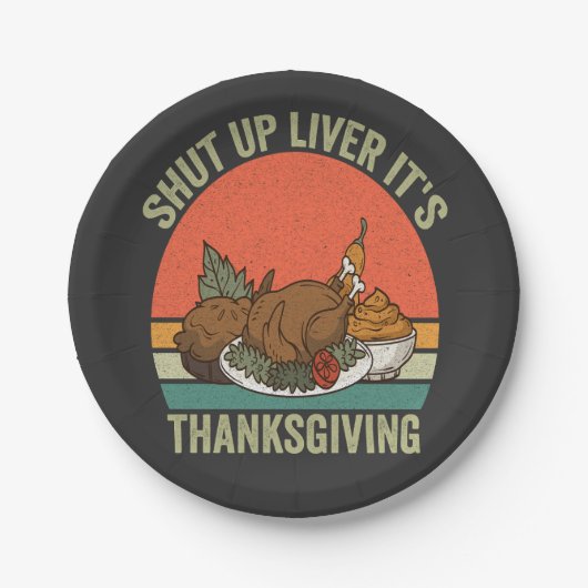 Halt die Leber! Es ist Erntedank Funny Turkey Retr Pappteller (Vorderseite)