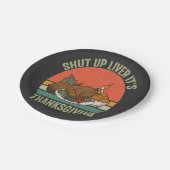 Halt die Leber! Es ist Erntedank Funny Turkey Retr Pappteller (Schrägansicht)