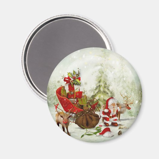 Halt in der Woodland von Santa - Reindeer & Sleigh Magnet (Vorderseite/Rückseite)