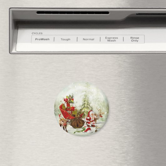 Halt in der Woodland von Santa - Reindeer & Sleigh Magnet (In Situ (Geschirrspüler))