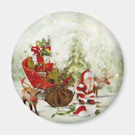 Halt in der Woodland von Santa - Reindeer & Sleigh Magnet