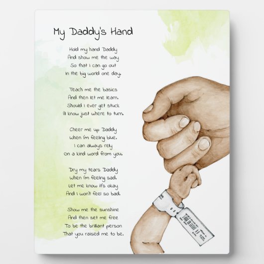 Halt meine Hand Daddy Keepake Gedicht Vater Gesche Fotoplatte (Vorderseite)