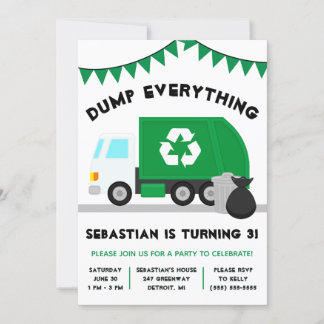 Halte alles! Müll, Recycelnd Lkw Geburtstag Einladung