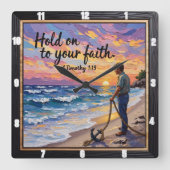 Halte an deinem Glauben fest. 1 Timothy 1:19 Quadratische Wanduhr (Vorderseite)