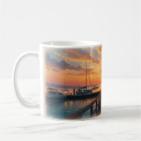 🌅 Halte das Licht Golden Sunset Harbor Tasse