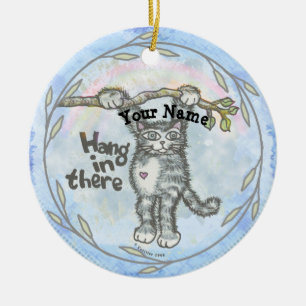 Halte Durch Katze Keramik Ornament