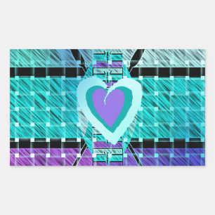 Halte es einfach: Cyan Heart & Clarity Pattern Art Rechteckiger Aufkleber