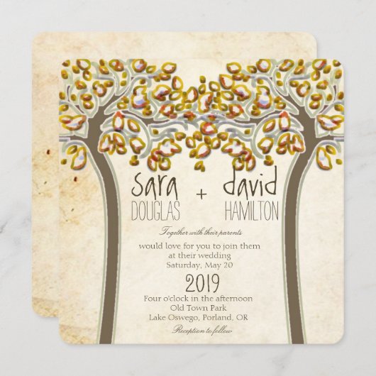 Haltegriffe Bäume Liebe Rustikale Hochzeit im Herb Einladung (Vorne/Hinten)