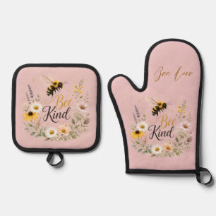 Haltehandschuh- und Ofenhandschuh-Set 'Bee Kind' Ofenhandschuh & Topflappen-Set