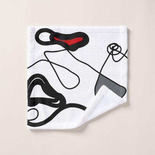 Haltemuster: Abstrakt schwarz, weiß, grau und rot Badhandtuch Set (Waschlappen)