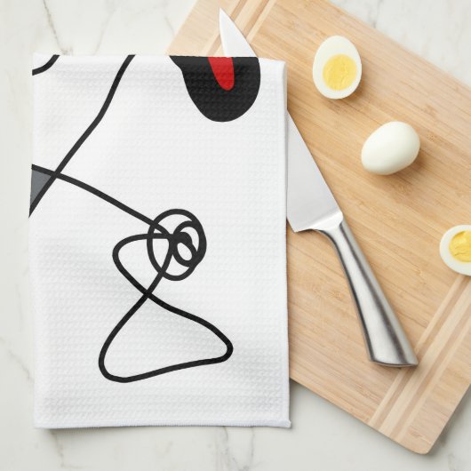 Haltemuster: Abstrakt schwarz, weiß, grau und rot Geschirrtuch (Viertel Falte)