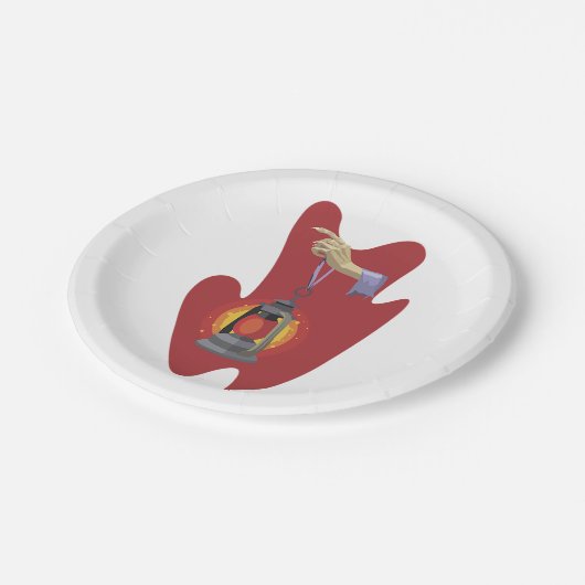 Halten einer Laterne Pappteller (Schrägansicht)