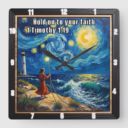 Halten Sie an Ihren Glauben 1 Timothy 1:19 Quadratische Wanduhr (Vorderseite)