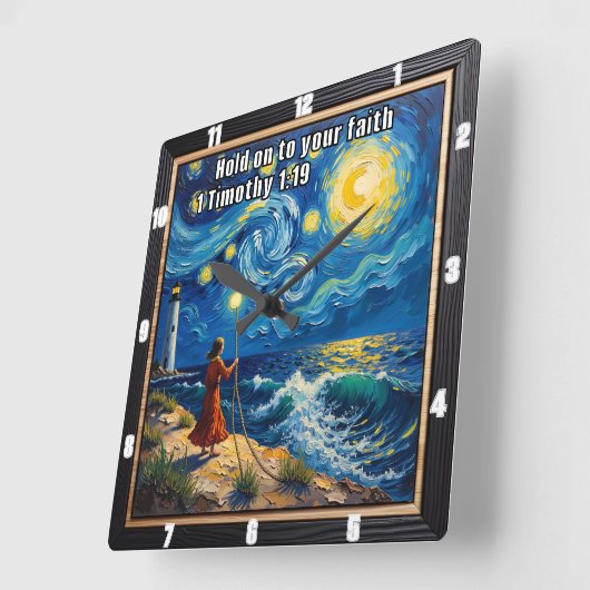 Halten Sie an Ihren Glauben 1 Timothy 1:19 Quadratische Wanduhr (Winkel)