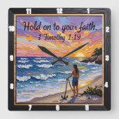 Halten Sie an Ihren Glauben 1 Timothy 1:19 Quadratische Wanduhr (Vorderseite)